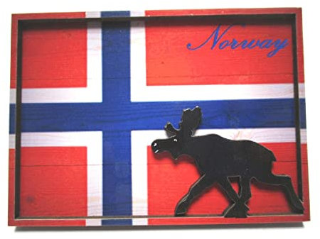 Norwegen Flagge Elch 3D Holz Souvenir Magnet Skandinavien Norway