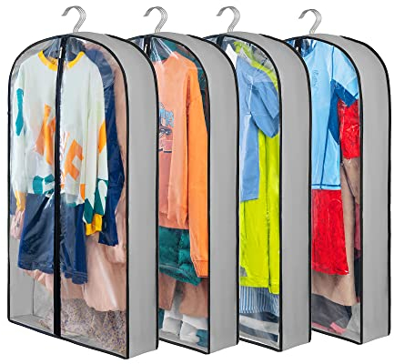 Eindas 4 Pack Clothes Covers with Zip, 40'' (102cm) Garment Bags Storage Gusseted Suit Protector Breathable Hanging Bag Jacket Coat for Wardrobe (4Pack-100CM)