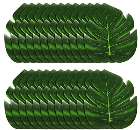 NITAIUN 24 Pezzi Foglie di Palma Finte, Foglie di Monstera Foglie Tropicali Artificiali, 17.5*20cm, per Feste Hawaiane, Giungla, Spiaggia, Compleanno,Coperto All'aperto, Decorazioni Tavola (24 Pezzi)