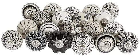 Shah Crafts.Ceramic Door Knobs Set of 12 Premium Quality Assorted Flower Designs Handmade for Vintage Shabby Chic Interior Furniture Cabinet Cupboard Wardrobe Drawers Pulls Handles