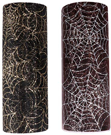 2 Rollen Halloween-spinnennetz-garn-band Halloween Tüll Rollt Netz Für Kränze Halloween Tulle Stoff Dekorativer Spinnentüll Spinnennetzband Irregulär Stoffrolle 15c Polyester