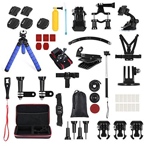 Andoer 50-in-1 Action-Kamera-Zubehör-Set für GoPro Hero 10 9 8 Max 7 6 5 Insta360 Xiaomi YI Action-Kameras mit Tragetasche