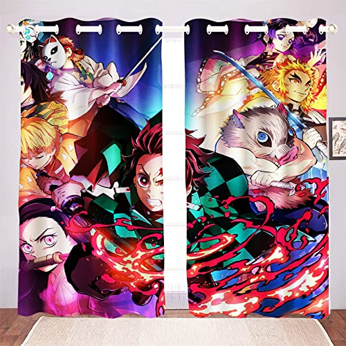 Doiicoon Demon Verdunkelungsvorhänge Japan Anime Vorhang, Verdunkelungsvorhang-Set für Schlafzimmer Demon vorhänge für Kinderzimmer (1, 150 x 166cm(2X75X166cm))