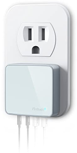 Nekmit USB C Ladegerät, dünnes flaches 52W 4-Port Schnellladegerät mit zwei 20W Power Delivery und 2 USB Port für iPhone 14/14 Pro/14 Pro Max, Galaxy, Pixel, iPad Pro, AirPods Pro und mehr, Blau