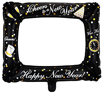 Oblique Unique® Folien Luftballons Happy New Year Ballons Deko für Silvester Neujahr Party Silvesterdeko (Bilderrahmen (Schwarz))