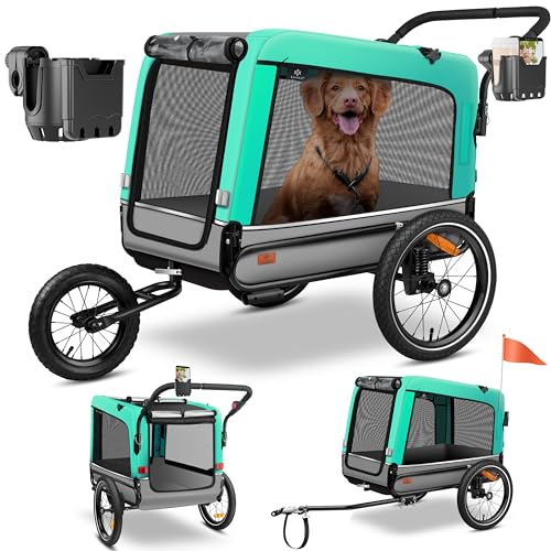 KESSER® Remorque de vélo, Remorque de vélo pour Chien, Chien Buggy 3en1. XXL Volume d’Environ 240 litres, avec suspensions imperméab capacité de Charge 40kg INCL. Porte-téléphone Portable Vert Menthe