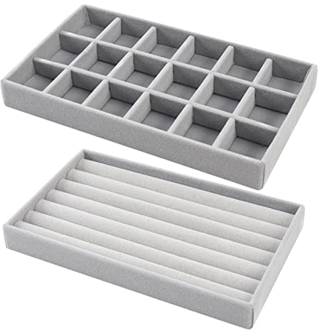 Alicer 2pcs Samt Schmuck Trays Organizer, platzsparende stapelbare Schmuck Box Ring Ohrringe Schmuck Speicher Schublade, für Ohrring Halskette Armband Ring Zubehör(Size:2pcs)