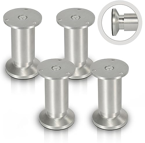 Jopassy 4er Set Möbelbeine| Aluminium Gebürstet | Schrankfüße Höhenverstellbar Füße für möbel, mit Schrauben,Höhe 150 mm | Belastbar bis 250 KG, für Sofa Möbelfüße Schreibtisch Stühle Tischfuß