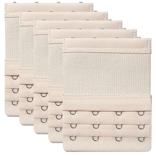 NANXJIUR Estensore per Reggiseno 5 Pezzi Donna Estensore per Reggiseno 4 Ganci Elastico estensore per Reggiseno Banda Morbida Confortevole (Khaki)