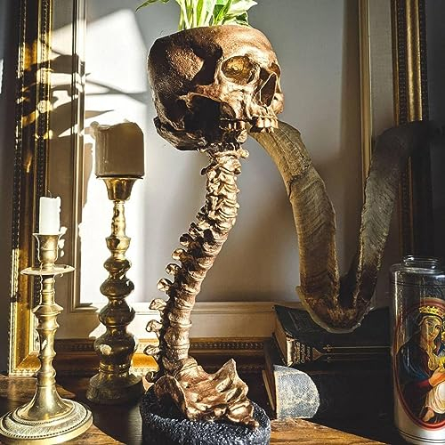 Huasean Totenkopf Mit Rückgrat, Pflanzentopf, Kunstharz, Totenkopf-förmiger Blumentopf, Skelett, Heimdekoration, Goth-Grusel-, Vase Für Sukkulenten, Zimmerpflanzen Und Blumen