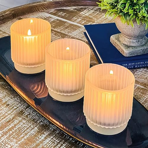 Kate Aspen Lot de 6 photophores Vintage en Verre givré côtelé - Décoration Rustique - Décoration bohème - Décoration d'étagère - Look Classique pour hôtesse