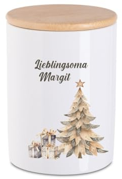 minimutz Plätzchendose Weihnachten Kinder mit Namen | Personalisierte Keksdose Keramik mit Deckel | Vorratsdose Vorratsglas Weihnachten Nikolaus M (14x10x10cm)