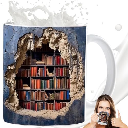 Liekadijiae Coupes Cafe,Coupes à Livres De Peinture,Tasse Bibliothèque,Unique Livres Stack Tasse à Café,Tasse à Café Pour Les Amateurs De ouvrage,Coupelles De Club De Lecture Cadeau Pour Les Lecteurs