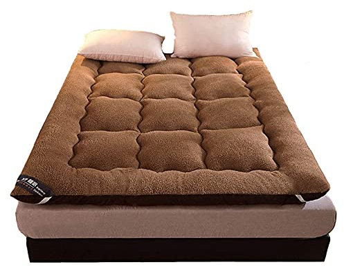 Generisch Plüsch-Futon-Bodenmatratze, zusammenklappbar, verdickt, rutschfest, japanische Tatami-Matte, tragbares Schlafkissen, Bodenbett-Matratzenauflage, atmungsaktiv, langlebig, braun, 150 x 200 cm