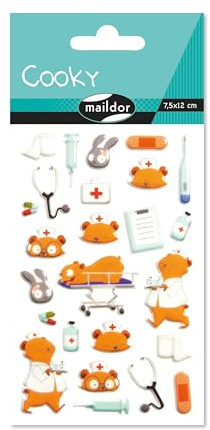 MY MANDARINE CY127Cpack - Packung mit 10 Stickerbögen 3D Stickers Cooky, 250 Stickers, Krankenhaus, 1 Pack