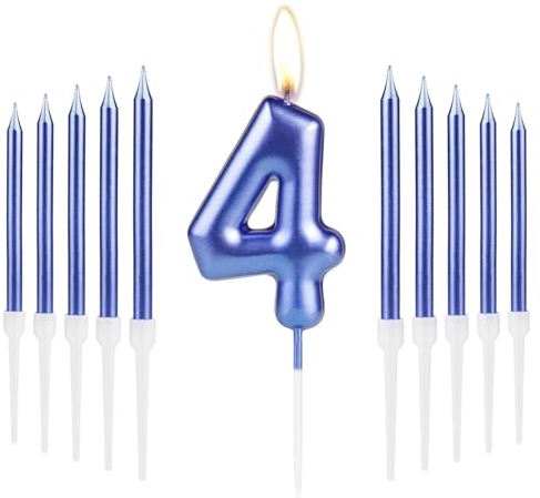 Royal Blue Happy 4th Birthday Candles, Number 4 Candles, Birthday Decorations for Cake Toppers, Girls Boys 4th Birthday Party, Wedding Anniversary