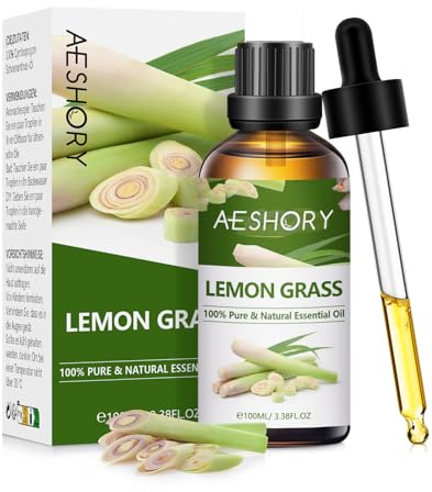 AESHORY Lemongrass Essential Oils 100ml, 100% Pure Natural Lemongrass Oil for Diffuser, Humidifier, Aromatherapy, Cleaning, Skin Care, Air Freshening