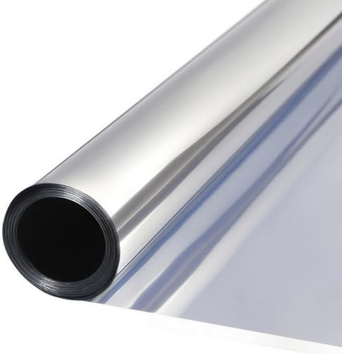 QOQIDUN One Way Window Film Heat Reflective Privacy Self Adhesive for Glass Windows, Anti Glare UV Sun Blocker Mirror Window Tint Film for Home and Office (Silver, 40x200cm)