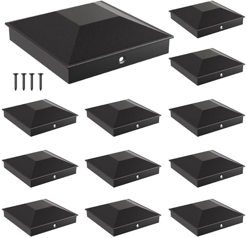 6x6 Post Caps for 5.5inx5.5in Wood Fence Post, Water-Proof UV-Proof Weather Resistance Durable PP Plastic Decking Post Top Cap Cover with Mounting Screws, 12 Pcs, Black