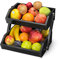 CALM COZY Obstkorb Bambus 2 Etagen, Gemüsekorb Obst Etagere, Aufbewahrung Halter für Obst, Kuchen, Süßigkeiten, Schwarz