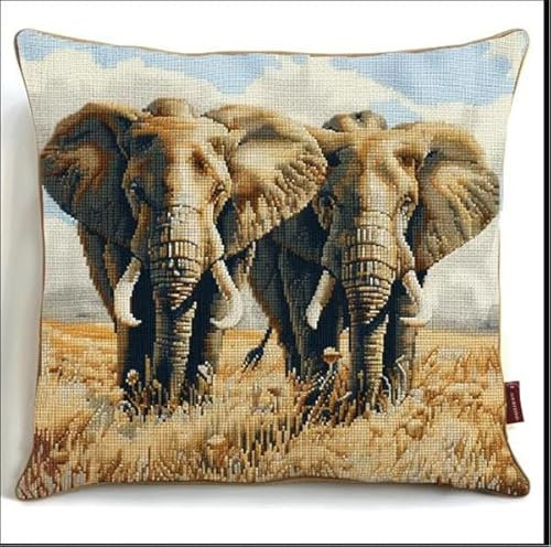 kitphoenix Knüpfkissen Zum Selber Knüpfen-Set für Anfänger,Erwachsene oder Kinder-Elefant Motiv-DIY Knüpfteppich Mit Knüpfhaken-43 X43 Cm