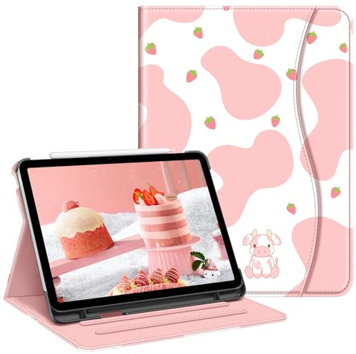 Fintie Funda Multiángulo para iPad Air 11 Pulgadas 2025(M3)/2024(M2), Funda iPad Air 5ª Gen(2022)/4ª Gen(2020) 10.9 con Portalápiz - Delgada con Bolsillo y Auto-Reposo/Activación,Vaca Fresa