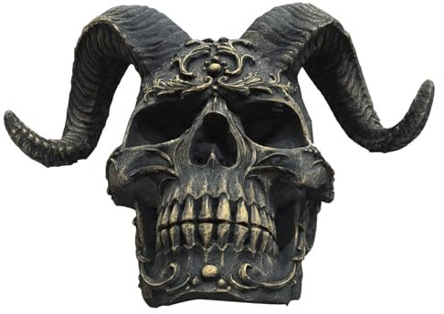 Resin Rams Skull Statue, Rams Devil's Horn Skull Resin Ornaments, Skull Ornaments Gothic, Punk Style Satanic Sculpture Craft, Getting Ready for Halloween, Day of the Dead(7 * 5 * 5.5inch