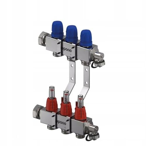 VarioC Heizkreisverteiler [2-12 Heizkreise] Edelstahl für Fußbodenheizung mit Druchflussmesser und Ventilen, Entlüftungs Ablassventil, Verteiler mit Rotameter (1133471), 3 Heizkreise