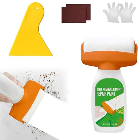 Dhqkqg Wall Repair Roller Paint, 2-In-1 Wall Repair Paint with Roller Brush, Spazzola a Rullo per Riparazione Pareti, Vernice Bianca per Riparazioni Murali, Per Riparare Macchie E Pareti Danneggiate