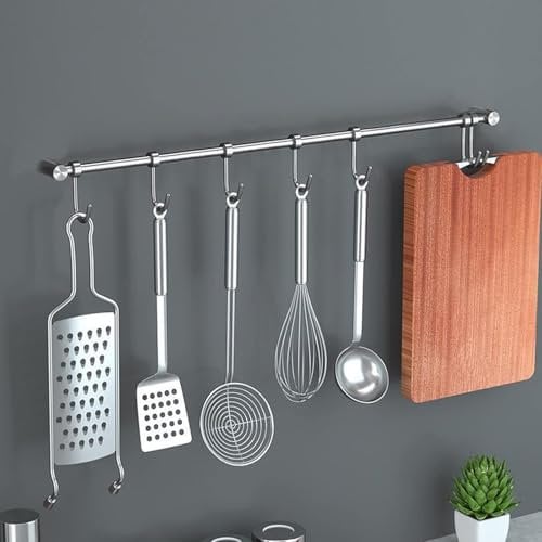 Luabue Porte Ustensiles Cuisine Mural Inox Porte-ustensiles de Cuisine en Acier Inoxydable Barre de Crédence Cuisine Inox 40cm Crochet pour Ustensiles de Cuisine avec 7 Crochets