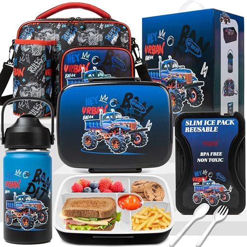 HTgroce Brotdose Kinder mit Fächern - Lunchbox - Bento Box auslaufsicher – Jausenbox für Kindergarten und Schule Jungen Vesperbox Car