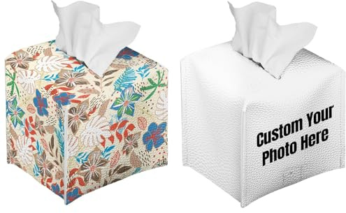 Taschentuchbox Personalisiert mit Foto Quadratisch Taschentuchbox PU Leder Kosmetiktücherbox Taschentuchspender, Tissue Box für Esszimmer Badezimmer Schlafzimmer Auto Büro