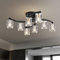 JUJUQI Moderne Kristall Deckenleuchte, Schwarze und Gold Deckenlampe, 8-Lichter Design, K9 Kristall Kronleuchter, Halbbündiger Luxus-Deckenleuchte für Schlafzimmer, Wohnzimmer und Esszimmer