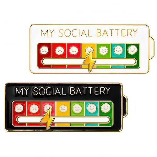 Zhenghebuy Social Battery Pin,2 Stück Pins Anstecker Lustige Brosche für Soziale Stimmung für 7 Tage Interaktive Stimmungsnadeln,Broschen Angstabzeichen Interaktive für Psychische Gesundheit