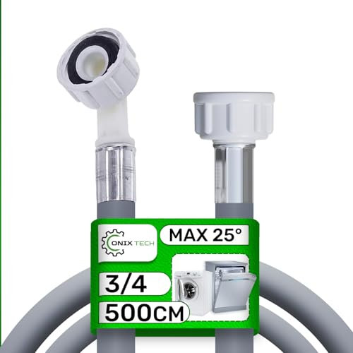 Tuyau Machine à Laver et Lave Vaisselle 5m pour Arrivee D'eau avec Soupapes Ø 3/4 Pression de 20 à 60 Bar pour Températures de 25°C - MADE IN ITALY - Garantie de 5 Ans - ONIX TECH