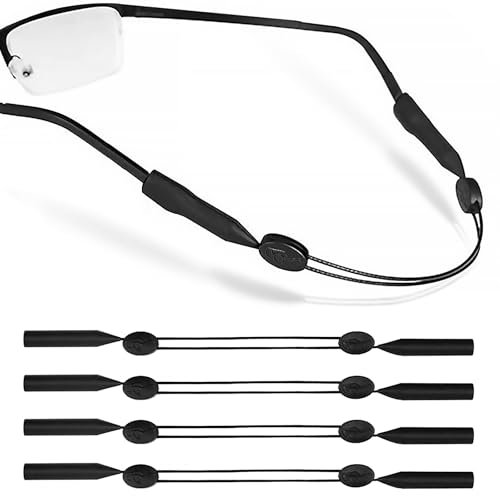 Qufiiry 4 Pcs Sports Glasses Straps, Glasses Lanyard, Glasses Cord for Men, Sunglasses Strap, Glasses Chain, Adjustable Non-Slip Band, Universal Eyeglass Cord for Women Men, Black