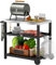 Outsunny Carrito de Parrilla de 3 Niveles Carrito de Barbacoa Carro de Servicio con 2 Ruedas Estantes Encimera de Acero Inoxidable y Asa Mesa de Horno de Pizza para Jardín Patio Gris Carbón