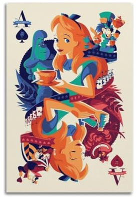 VBHEJRNE Filmposter Alice im Wunderland, dekoratives Gemälde, Leinwand, Wandposter und Kunstdruck, moderne Familienschlafzimmer-Dekoration, Poster, 60 x 90 cm