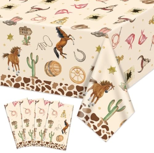 Cowboy-Tischdecke - 4 Pcs Wild Western Print Tischdecken Cowboy Party Dekorationen für Rodeo Geburtstag Zubehör Baby Dusche Western Party Dekorationen