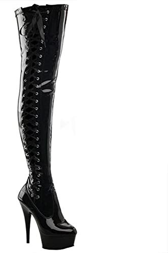 Stivali sopra Il Ginocchio da Donna con Plateau e Tacco Alto 15 cm Stivali sopra Il Ginocchio con Tacco Grosso Scarpe da Festa per Club spogliarellista