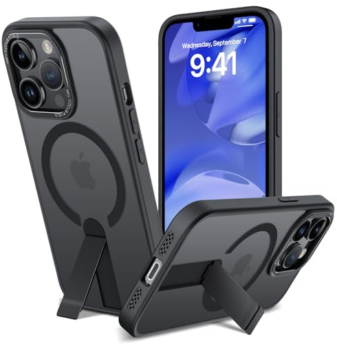 ÁRBOLORO Hülle für iPhone 13 Pro mit Ständer, Kompatibel mit MagSafe, Magnetkraft Militärschutz Handyhülle, Eingebauter Kickstand Stoßfest Kratzfest Case, Matt Schwarz