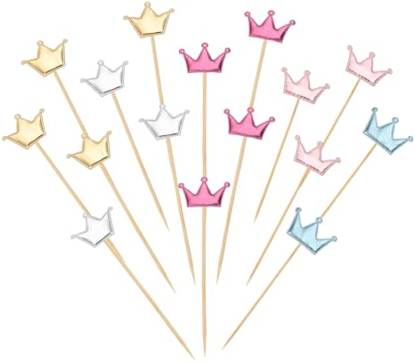 YELARXI Cupcake-Topper, glitzernde Prinzessinnen-Kuchenaufsätze, Mini-Cupcake-Picker, passend für Hochzeit, Verlobung, Geburtstag, Party, Kuchendekorationen (50 Stück, Silber/Gold/Rosa/Rosarot/Blau)