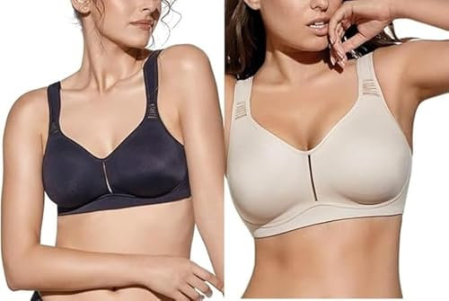 Generico 2 Pezzi Elvira - Reggiseno Senza Ferretto con Spalline Larghe Comfort, Coppe Preformate e Fascia Anatomica per Sostegno, Modellante e, Coppa D (IT, Numero, 34, Regular, Regular, Nero Tierra)