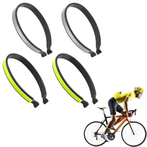 WUSJCOF 4 pièces Pinces pour Pantalon de Vélo, Serre et Jupe Vélo, Universelles pour Cyclistes, Sangle Cheville en ABS, Pince à Clips et Chaîne, Clip de Protection (Revêtement Réfléchissant)