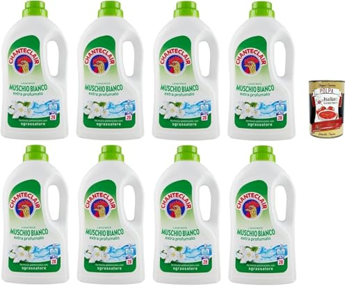 Italian Gourmet Bundle Waschmittel Weißer Moschus 8x 1260ml | Italian Gourmet Polpa Gratis, Extra parfümiert, 28 Waschladungen pro Flasche, Vorrat 10,08L