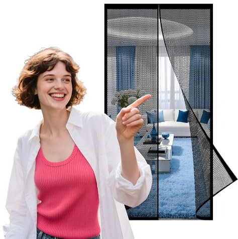 Moustiquaire Porte Fenetre Magnetique 200 x 200 cm Puissants Aimants, Fermeture Automatique Rideau de Porte Anti Moustique pour de Balcon, de Cave et de Terrasse, Noir