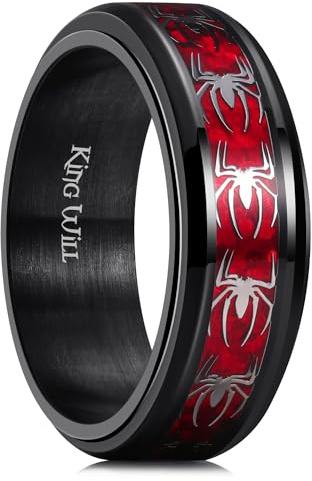 King Will 316 Edelstahl Spinner Ring für Männer, Fidget Ring mit schwarzer Beschichtung und grünem Totenkopf-Muster, 8mm Anti-Stress Spinner Ehering