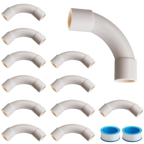 12 Pcs 20mm PVC Conduit Sweep Bend White Electrical Conduit Pipe Bends | Conduit Sweep Bend for M20 Cable Wiring Installation with PTFE Tape Conduit Fittings for Cable Protection