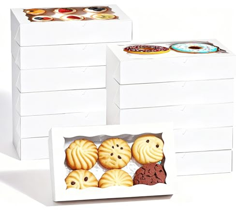 17.8 x 11 x 3.8cm Kraft Cookie Boxes, 25 PCS White Bakery Boxes with Window | Gift Giving Dessert Box, Small Cookie Box Gift Giving for Pastry Biscuit Pie Donuts Candy (25, White, 17.8 x 11 x 3.8 cm)