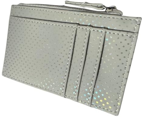 Solis Accessories Polka Dot Metallic Ladies Card & Coin Purse – Faux Leather Mini Wallet with Sparkly Finish, Zipped Coin Section, Card Slots & Slip Pocket – 13 × 8 × 1 cm (Grey)